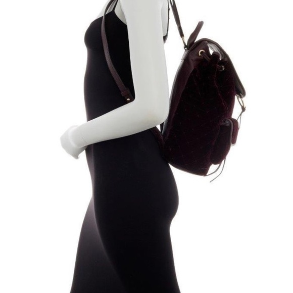 VINCE CAMUTO Glenn Diamond Quilted Velvet Tassel Flap Pocket Roomy Wine Backpack main image 4